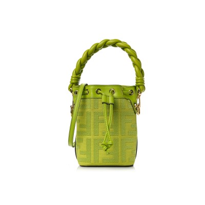 FENDI CANVAS NAPPA F IS FENDI FF EMBROIDERED MINI MON TRESOR BUCKET BAG WASABI 8BS010AKKWF1JCP (18*12*10cm)